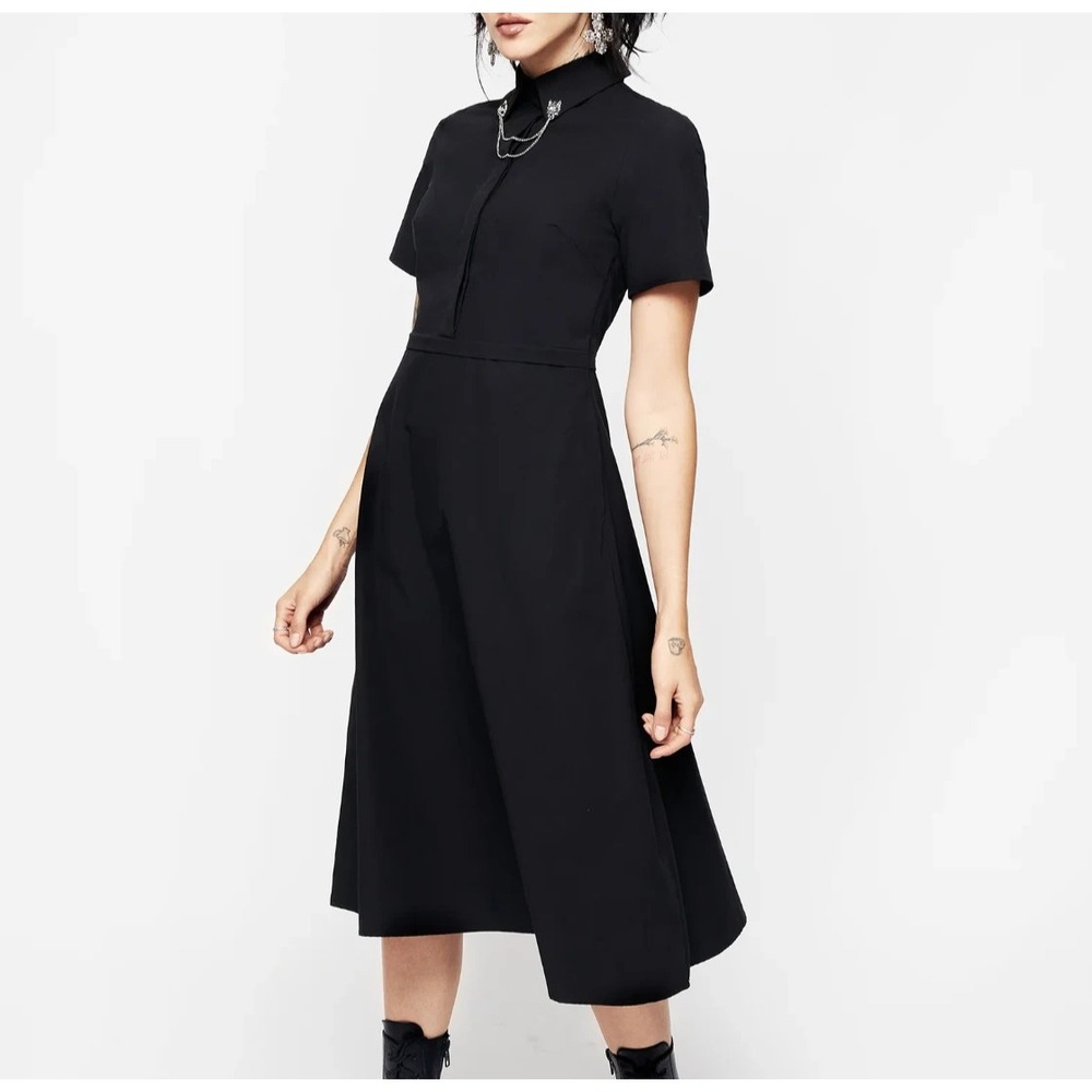 Disturbia Fenrir Midi Shirt Dress Womens US 2 Black Short Sleeve Cotton AW23Y64A